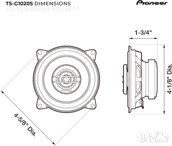 Колонки за автомобил, Pioneer TS-G1020S, 4″ 2-лентов, 210 W макс. / 30 W RMS, 4 Ω, Coaxial, 1 двойка, снимка 3 - Аксесоари и консумативи - 51468277