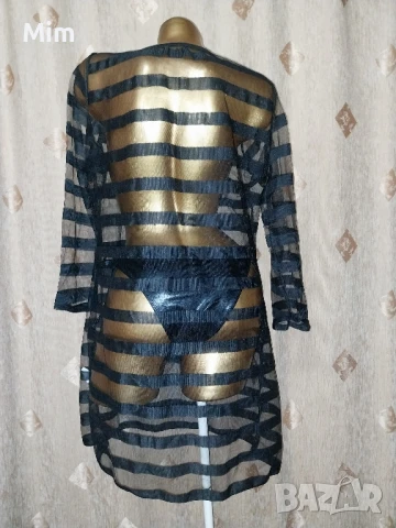 XL Черна прозрачна рокля на райе , снимка 4 - Рокли - 50661165