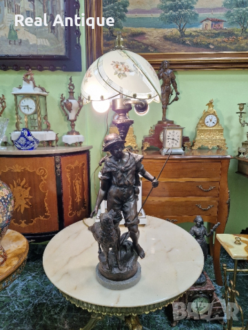 Прекрасна голяма антикварна френска бронзова фигурална лампа , снимка 2 - Настолни лампи - 44632216