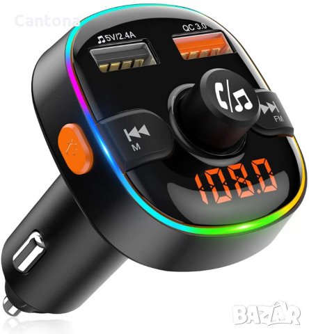 FM трансмитер Bluetooth 5.0, Волтметър, TEUMI 7 цвята Dual USB QC3.0 & 2.4A, Siri, Google , снимка 2 - Аксесоари и консумативи - 36008146