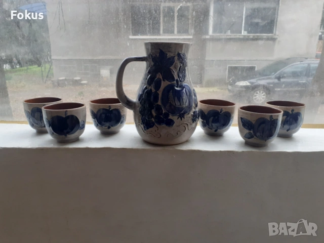 Сервиз за вино немска глазирана керамика, снимка 3 - Антикварни и старинни предмети - 53445388
