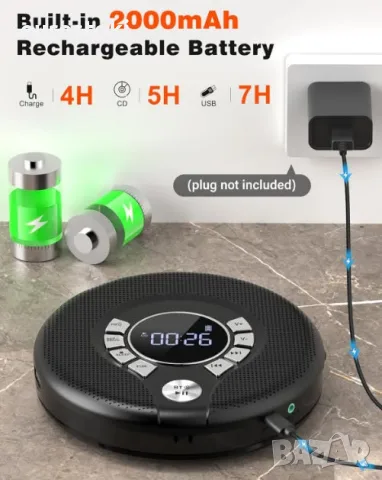 Преносим Bluetooth CD плейър Greadio CD37 със слушалки и вградени високоговорители, снимка 7 - MP3 и MP4 плеъри - 55730281