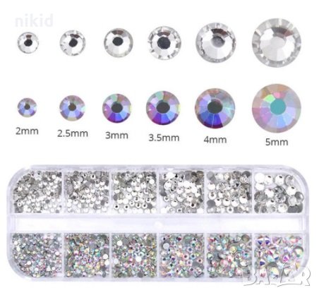 6 размера камъчета за нокти маникюр декорация сребристи и хамелеон в кутия, снимка 4 - Продукти за маникюр - 33860285