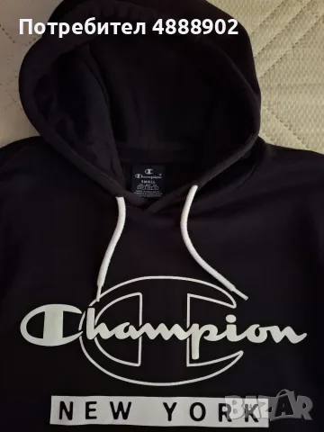 Champion почти нов мъжки ватиран суитчър с качулка - размер S, снимка 3 - Суичъри - 55832833