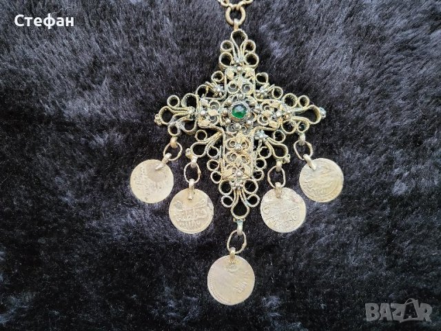 Сребърен Възрожденски Двустранен Кръст трепка накит носия, снимка 2 - Антикварни и старинни предмети - 41474548