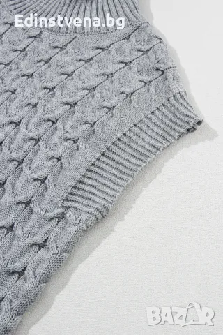 Дамски пуловер в сиво с къс ръкав и поло яка, снимка 10 - Блузи с дълъг ръкав и пуловери - 48577322