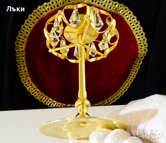 Позлатен свещник с кристали Lycenta,Sweden. , снимка 9 - Антикварни и старинни предмети - 52900360