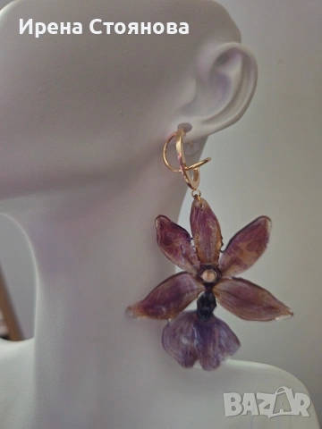 Обеци с естествен цвят на орхидея Miltonia. , снимка 2 - Обеци - 53614108