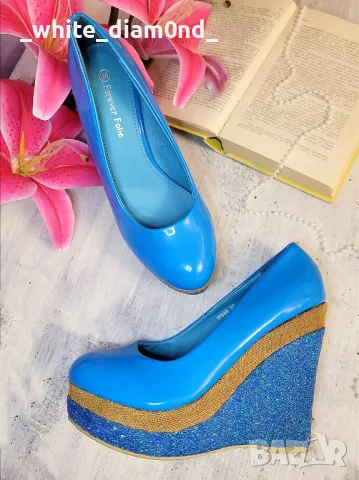 Сини бутикови дамски обувки на платформа номер 38 , снимка 2 - Дамски обувки на ток - 49188408