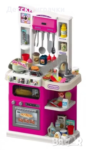 Голяма детска кухня 79см, звуци, пара, вода, 92 части, снимка 2 - Образователни игри - 52684591