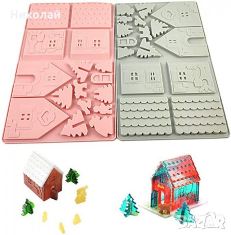 Силиконов молд 3D къща , декорация на торта фондан шоколадова къща коледен комплект, снимка 3 - Форми - 35800480