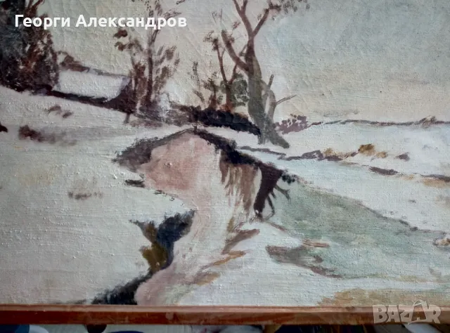 ЗИМА Стара Авторска Българска МАСЛЕНА КАРТИНА Зимен Пейзаж 80/50см ПОДПИСАНА, снимка 5 - Картини - 47232500