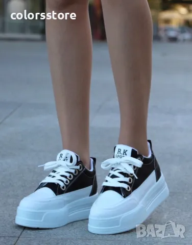 Кецове на платформа - бяло с черно - SDL90