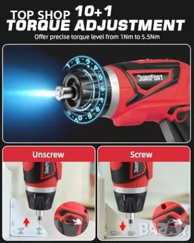 Нов Комплект 34 части DuroFort 8V винтоверт с регулируема дръжка, снимка 3 - Гедорета - 49321352