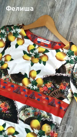 Разкошна Брандова Рокля с Цветен Артистичен Десен на Лимони , снимка 3 - Рокли - 50121993