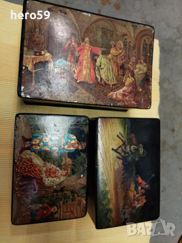 Стари Руски кутии за чай-19 век./Папие маше/, снимка 1