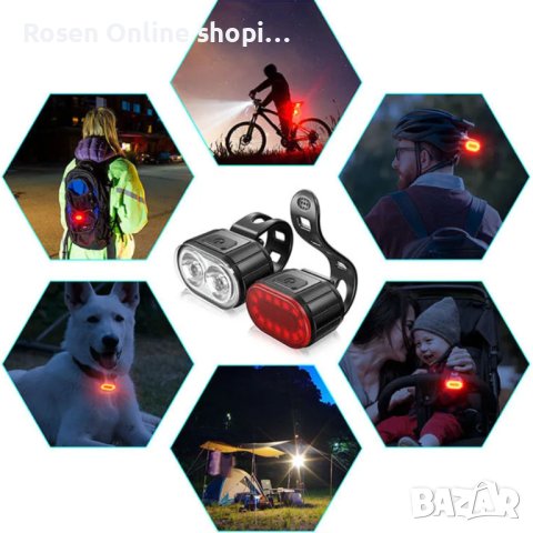 LED Комплект фар и заден стоп за велосипед и тротинетка, водоустойчиви с акумулаторна батерия, снимка 11 - Велосипеди - 40614737