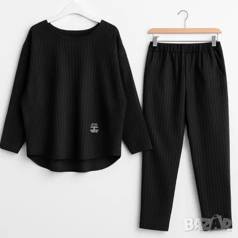 Дамски спортно/елегантен костюм от Италия – блуза и панталон с лъскав ефект; 2XL÷ 3XL