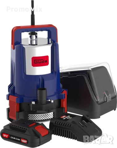 Акумулаторна потопяема помпа за чиста вода Gude KTP 18 201 23 2000 л/ч 18V 2Ah с батерия и бързо зар