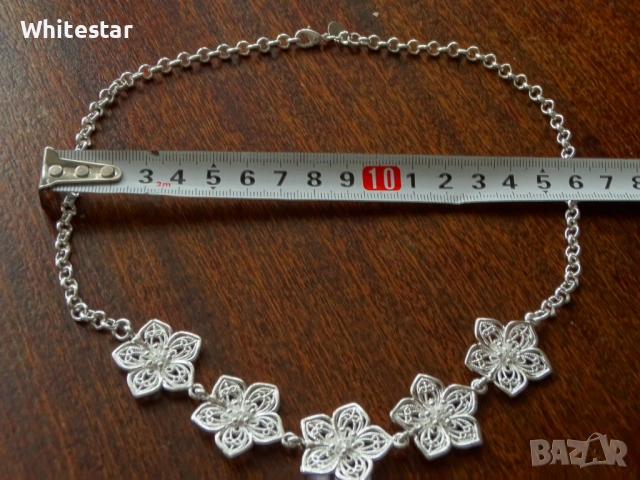 Посребрено дамско колие с художествен мотив "Цветове", снимка 2 - Колиета, медальони, синджири - 53642389