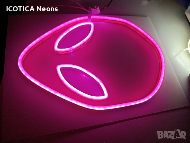 👽 LED Неонова Лилава Глава на Извънземно, снимка 6 - Лед осветление - 53565078