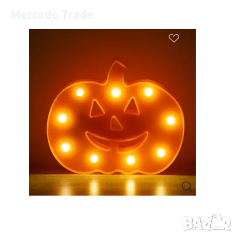 Декоративна светеща табела Mercado Trade, Хелоуин тиква, Оранжева с 9 LED светлини