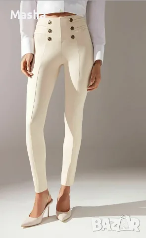 Елегантен клин-панталон Calzedonia с висока талия и златни копчета, размер L (Обуван веднъж), снимка 2 - Панталони - 55963545