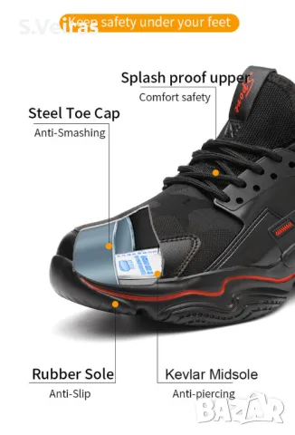 Защитни Работни Обувки Veiras Sport, S1P, Черно / Червено, снимка 3 - Маратонки - 50269920