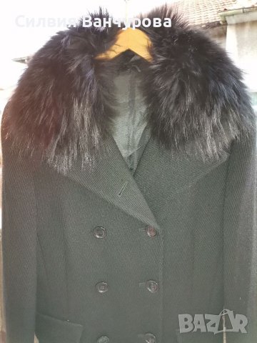 Черно палто 100 %вълна и лисица 