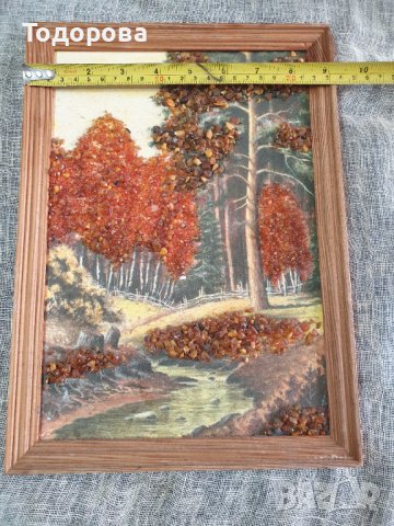 Есенен пейзаж с необработен кехлибар, снимка 4 - Картини - 41900856