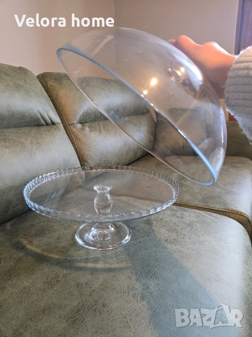 Стъклена поставка с купол за торта , снимка 3 - Аксесоари за кухня - 53148938