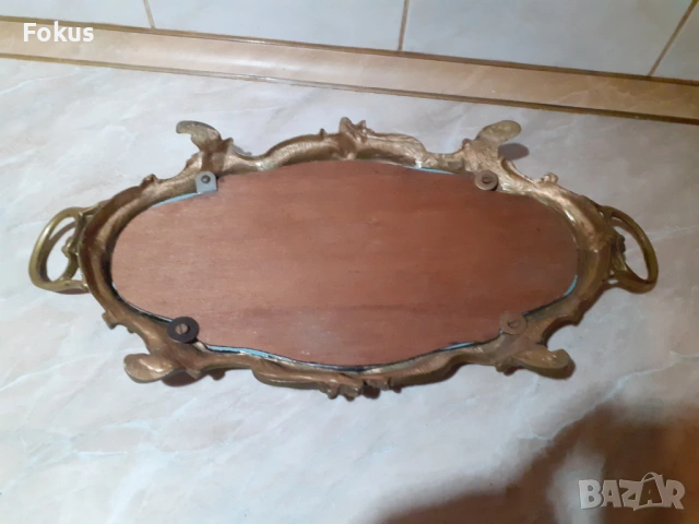 Стар голям масивен бароков поднос - бронз, огледало, снимка 4 - Антикварни и старинни предмети - 53286102