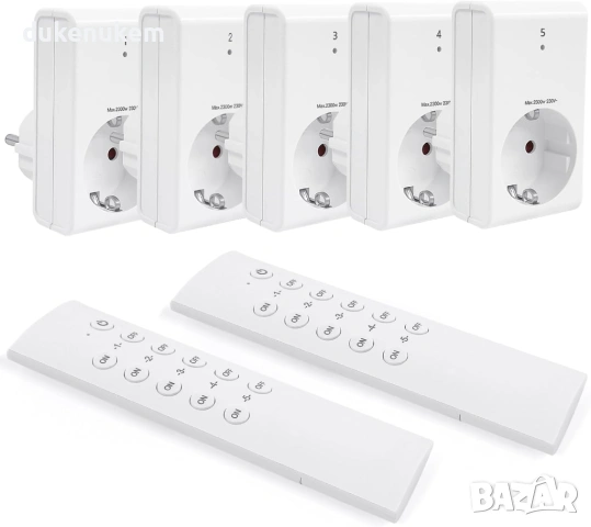 Безжични радио контакти с дистанционно, комплект 5 броя + 2 дистанционни