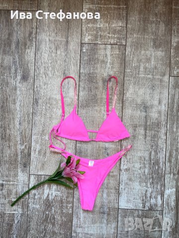 Бански висока прашка талия сет от две части неоново розов бебешко розов цвят фосфорирящ цвят , снимка 6 - Бански костюми - 41599134