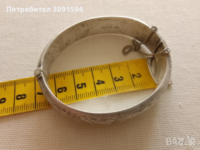 Винтидж английска гравирана гривна от 70-те години на пантите, сребро 925, проба 379 -20грама,предпа, снимка 6 - Антикварни и старинни предмети - 41826899