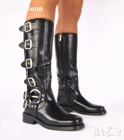 Дамски черни равни ботуши Taliba с катарами , снимка 3 - Дамски ботуши - 52861684