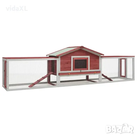 vidaXL Клетка за зайци, червена, 310x70x87 см, чам и ела масив