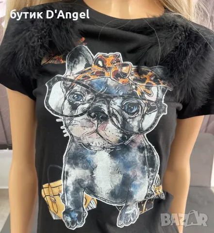 Тениска с принт и пера