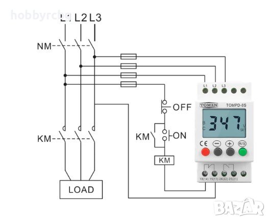 TOMPD-8S, Регулируема защита от ниско/свръх напрежение на 380V за шина, снимка 3 - Друга електроника - 44383357