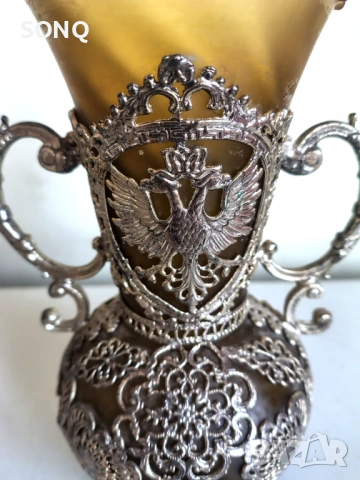 Страхотна Стара Ваза От Кехлибарено Стъкло И Филигран, снимка 5 - Антикварни и старинни предмети - 53731889