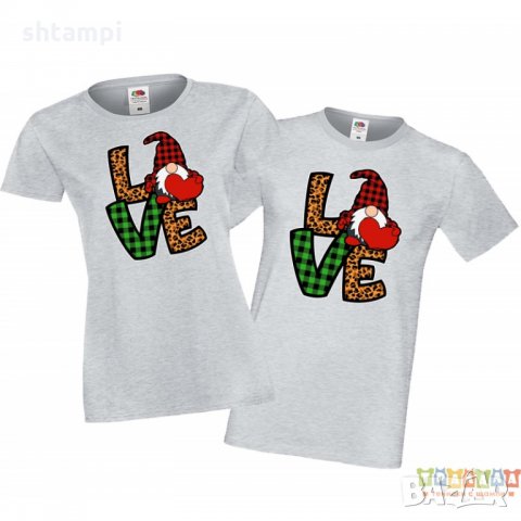 Tениски за влюбени двойки Свети Валентин Love Gnomes, снимка 1 - Тениски - 35717314