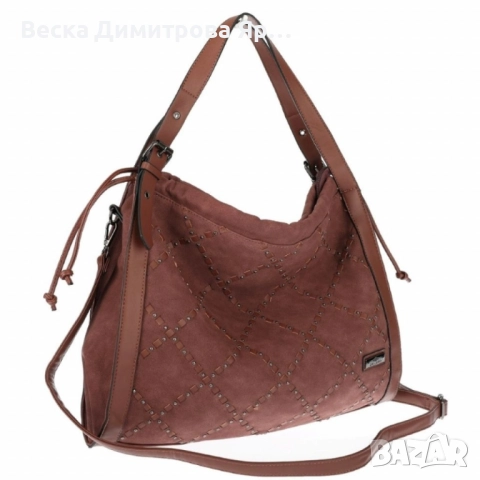 Велурена дамска чанта с декоративни ленти и метални капси – елегантен бохо дизайн, снимка 11 - Чанти - 52574232