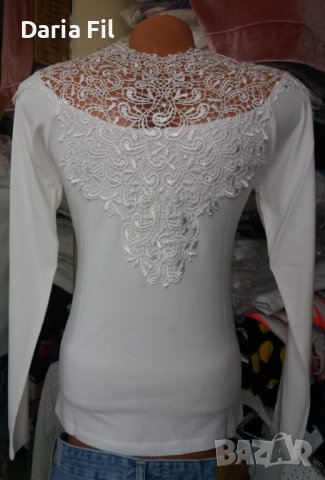 УНИКАЛНО КРАСИВА бяла блуза с дантела и на гърба, снимка 5 - Тениски - 40245438