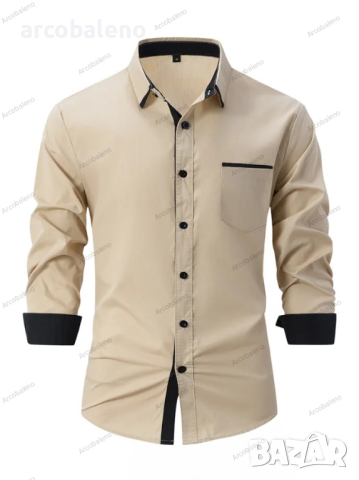 Мъжка бизнес вталена ежедневна риза с цветни блокове, Риза с дълъг ръкав, 8цвята , снимка 2 - Ризи - 44839754