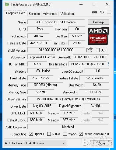 Продавам видео карта AMD Sapphire HD5450 512MB DDR3 64bit VGA DVI HDMI LP PCI-E, снимка 6 - Видеокарти - 41509242