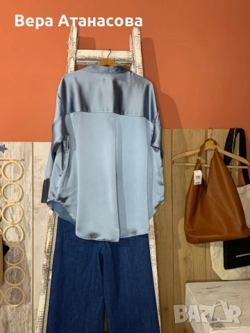 🦋 Oversized сатенена риза H&M🩵, снимка 2 - Ризи - 53668603