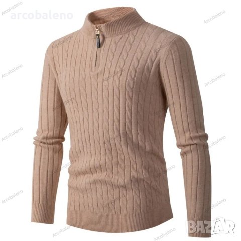 Мъжки моден трикотажен пуловер с дълги ръкави и цип, 4цвята, снимка 9 - Пуловери - 42708061