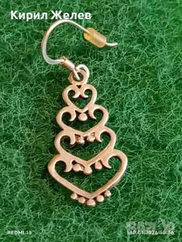 Висяща сребърна обеца с орнаментиран дизайн на сърца много красива 52642, снимка 3 - Обеци - 53051534