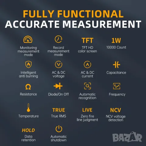 Цифров мултицeт с вградена батерия и цветен екран FNIRSI DMT-99, снимка 3 - Други инструменти - 49824025