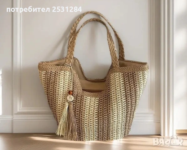 Новa чанта в бохо стил, boho чанта, плетена чанта, бежова чанта, кръгла чанта, снимка 9 - Чанти - 50560562